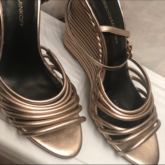 Rebecca Minkkoff size 9m sandles rose gold wedges - Picture 3 of 6